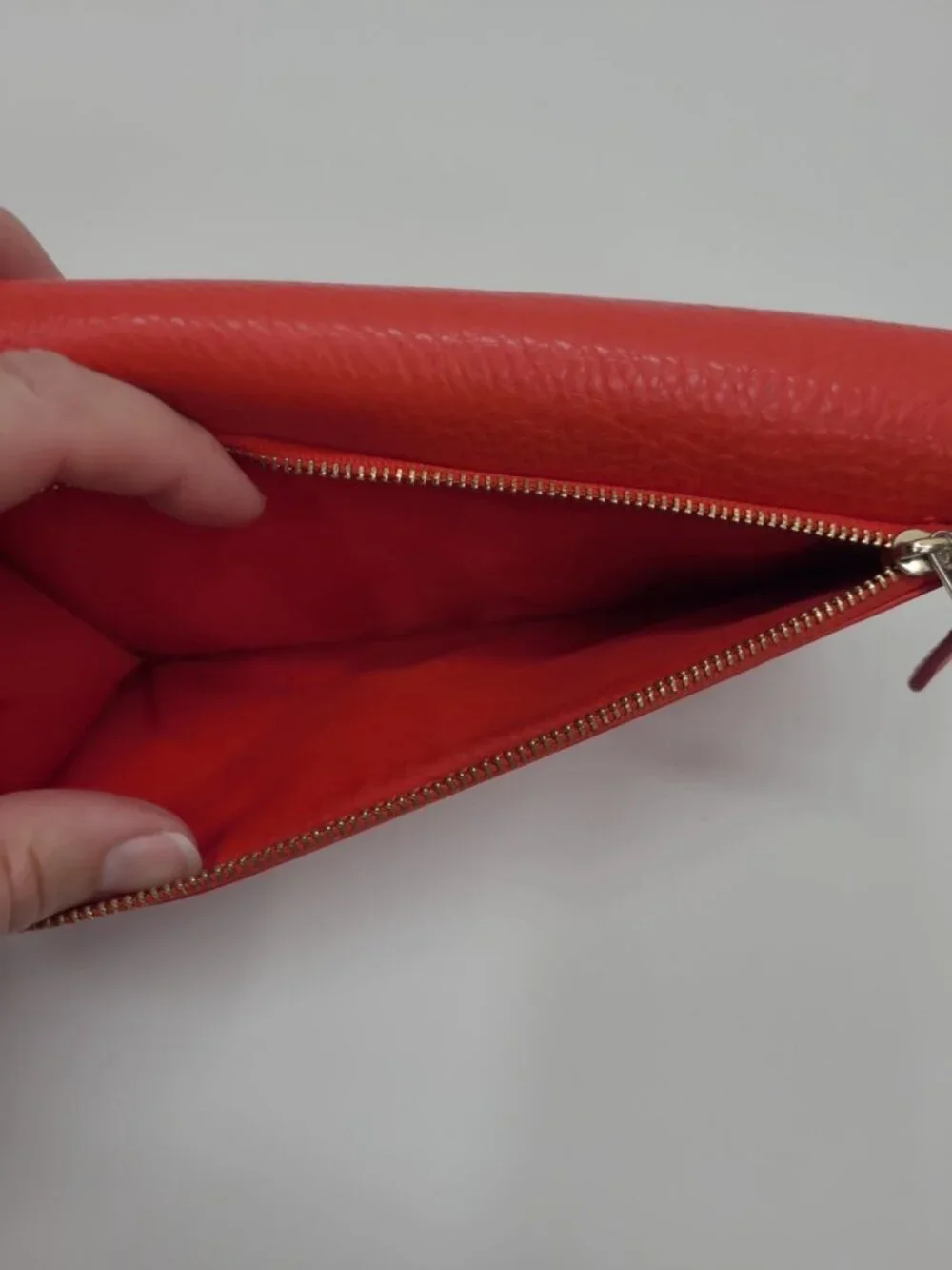 Coach Pebbled Leather Wallet Coral Red Checkbook Wallet Tri-Fold Snap